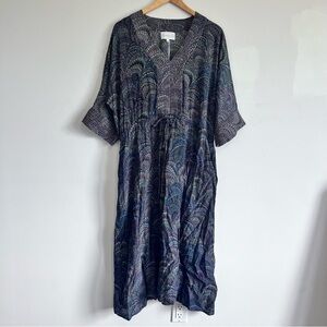 One Hundred Stars Boho Indigo Marbled Patterned Midi Dress